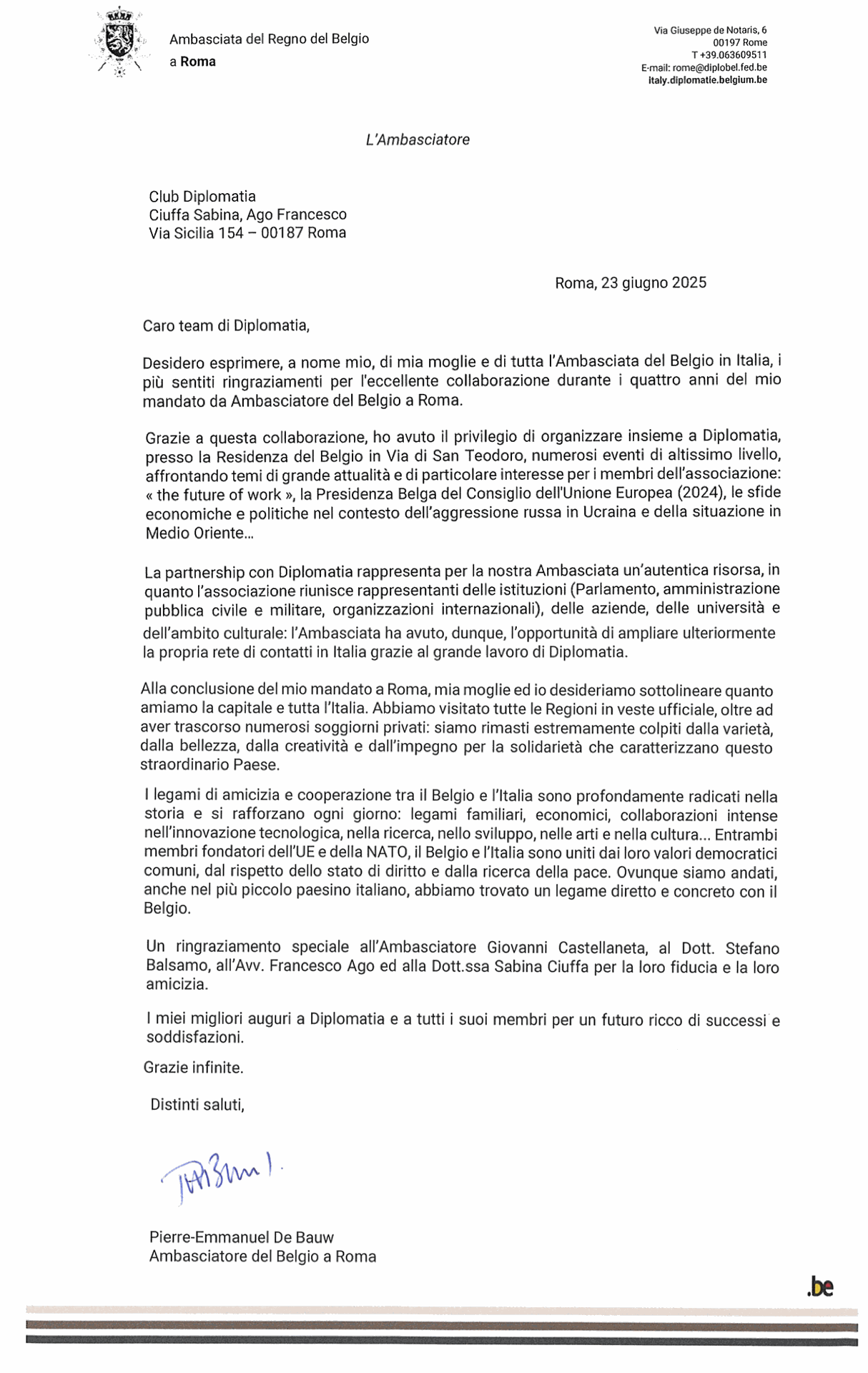 Lettera di ringraziamento