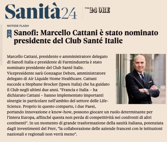Marcello Cattani nominato Presidente del Club Santé Italie